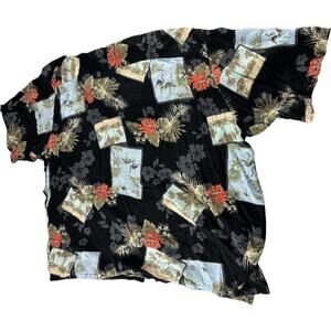 Natural Issue Mens Black Hawaiian Button Up Shirt Size 3X Rayon Short Sleeve